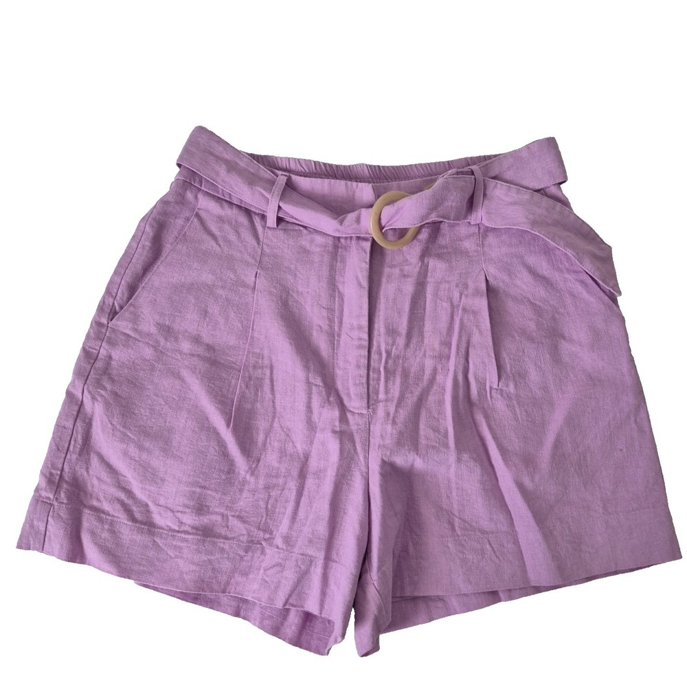 House of Harlow 1960 Shorts Womens S Lavender Linen Blend Pleated Belted Pockets